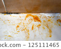 Shower stains in the bathroom. Mold on wall. Dirty grunge tile. 125111465