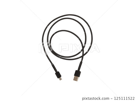 Black USB and Type-C cable, on white background in insulation 125111522