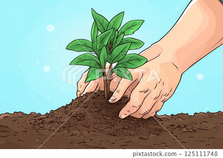 human hands planting a tree seedking in ground. Ecology and earth day concept human hands planting a tree seedking in ground. Ecology and earth day concept 125111748