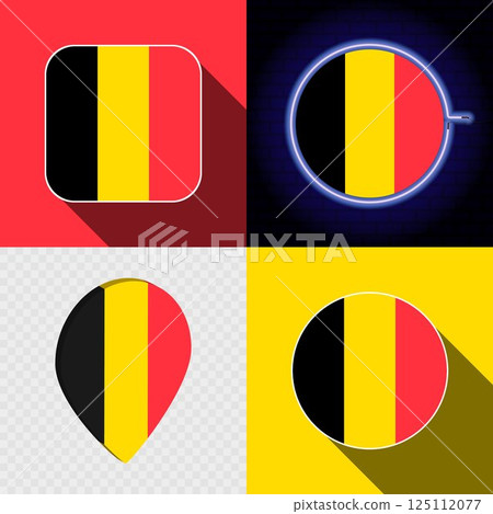 Set of modern icons with the national flag of Belgium. 125112077