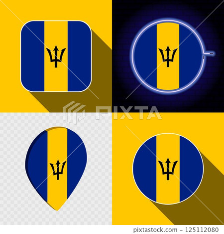 Set of modern icons with the national flag of Barbados. 125112080