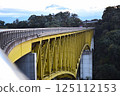 An iron bridge with distinctive yellow girders 125112153