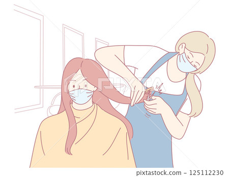 Enjoy a stylish haircut at our salon, with masked stylists ensuring your safety and elegance 125112230