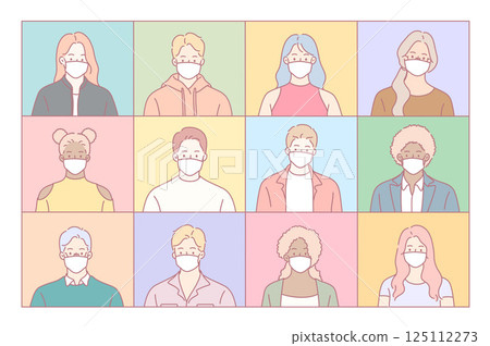 A Diverse Group of Various People Wearing Masks in Soft Pastel Colors for Awareness 125112273