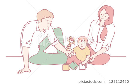 A Happy Family Enjoying Playtime Together with Their Child in the Comfort of Their Home 125112430