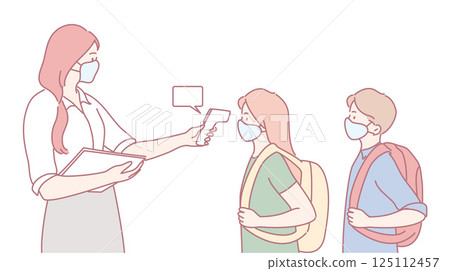 School Health Check with Students Who Are Wearing Masks in a Safe Environment at School 125112457