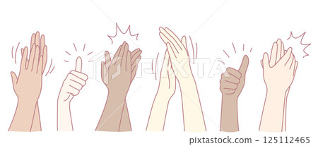 A collection of diverse hands is enthusiastically applauding and giving thumbs up in appreciation 125112465