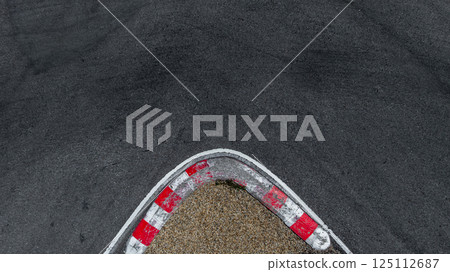 Top view curve asphalt race track, Race track with curve from drone, Race asphalt track and curve circuit asphalt race track. 125112687