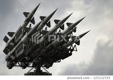 Many missiles on a launcher - 3D illustration 125112725