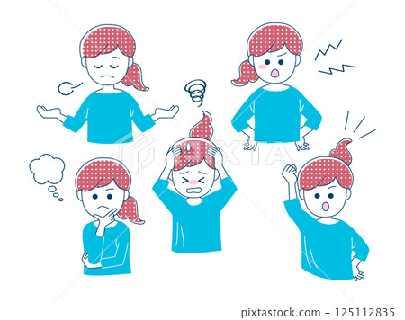 A simple vector illustration set of a woman in various poses A simple vector illustration set of a woman in various poses 125112835