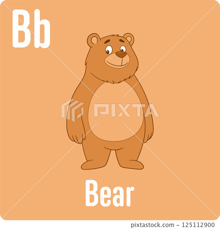 Cartoon bear graphic for learning. Friendly design for young children to teach the alphabet and animal names with fun and visuals. 125112900
