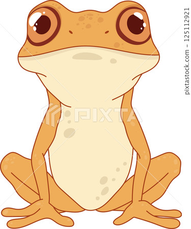 Illustration of a tan frog with big eyes, sitting with its legs spread, displaying its light-colored belly against a black background. Illustration of a tan frog with big eyes, sitting with its legs spread, displaying its light-colored belly against a black background. 125112921