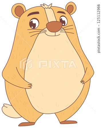 Cute cartoon marmot sticker with brown fur, stands upright, light background. Ideal for children's books, and educational materials. Cute cartoon marmot sticker with brown fur, stands upright, light background. Ideal for children's books, and educational materials. 125112966