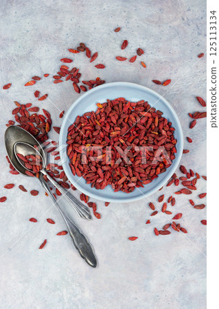 Dried goji berries, healthy diet. 125113134