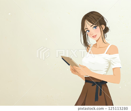 Illustration material of a woman holding a tablet 125113280