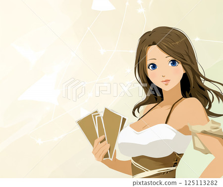 Illustration material of a woman holding tarot cards Illustration material of a woman holding tarot cards 125113282