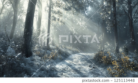 晨光照進冬日的森林 125113448