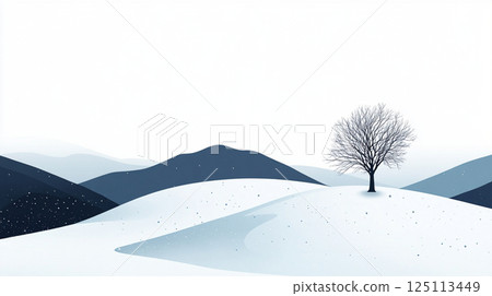 冬日的寂靜,一棵樹被白雪包圍的風景 冬日的寂靜,一棵樹被白雪包圍的風景 125113449