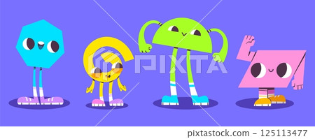 Geometric doodle cute figures illustration 125113477