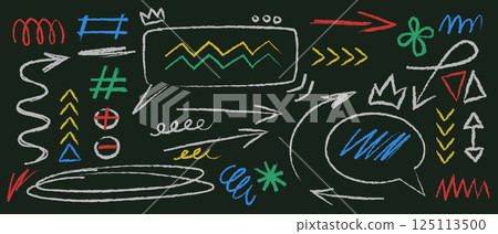 Colorful chalk doodle elements on blackboard Colorful chalk doodle elements on blackboard 125113500