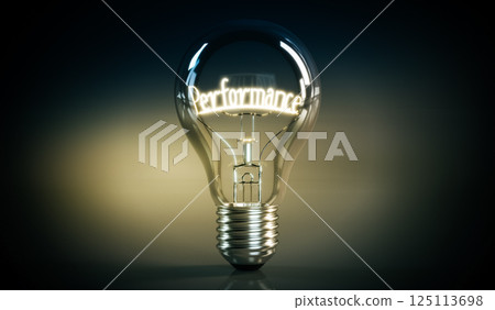 Performance concept - shining light bulb - 3D illustration Performance concept - shining light bulb - 3D illustration 125113698