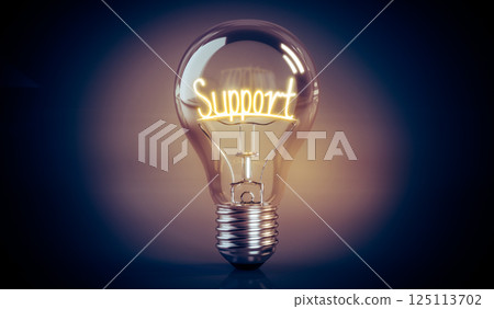 Support concept - shining light bulb - 3D illustration 125113702