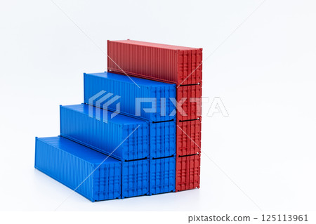 Blue shipping container on white on white background, Global business import export logistic transportation shipping container, Increase volume import export business logistic concept. Blue shipping container on white on white background, Global business import export logistic transportation shipping container, Increase volume import export business logistic concept. 125113961