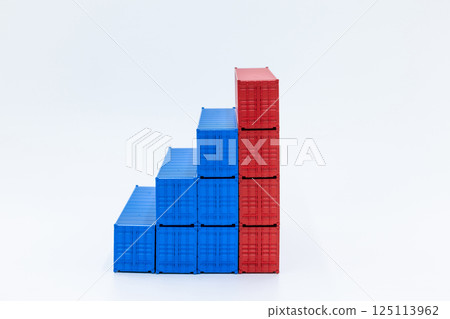 Blue shipping container on white on white background, Global business import export logistic transportation shipping container, Increase volume import export business logistic concept. Blue shipping container on white on white background, Global business import export logistic transportation shipping container, Increase volume import export business logistic concept. 125113962