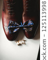 Men's accessories with luxury shoes. Top view 125113998