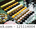 Buffet with a variety of delicious sweets, food ideas, celebration 125114004