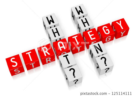 Strategy - red and white cubes with letters - 3D illustration 125114111