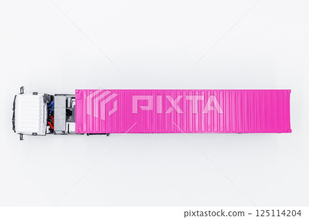 Top view white truck with cargo semi trailer on white background, The top view of transport semi truck trailer, Business logistic and transportation by semi truck trailer. Top view white truck with cargo semi trailer on white background, The top view of transport semi truck trailer, Business logistic and transportation by semi truck trailer. 125114204