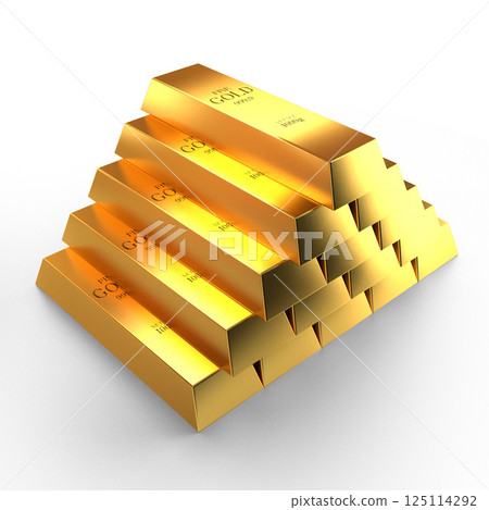 Stack of gold bars on white background - 3D illustration Stack of gold bars on white background - 3D illustration 125114292