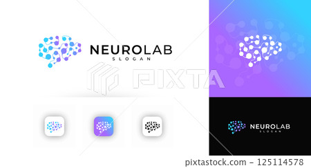 Modern Neural Brain Logo Design with Gradient Molecule Connections, Perfect for Tech, AI, and Medical Branding. Dotted Futuristic Style Logotype. Vector Illustration. 125114578