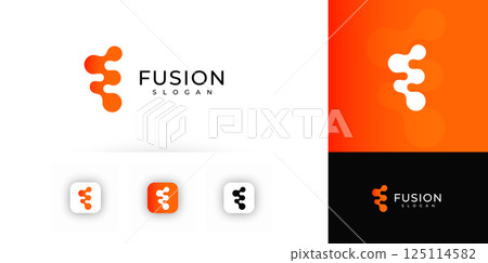 Abstract Fusion Logo with Fluid Organic Shape and Bold Orange Gradient, Perfect for Tech, Innovation, and Digital Brands. Unique and Versatile Branding Concept. Vector Illustration 125114582