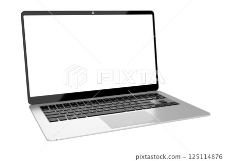 Modern laptop with empty screen on white background - 3D illustration Modern laptop with empty screen on white background - 3D illustration 125114876