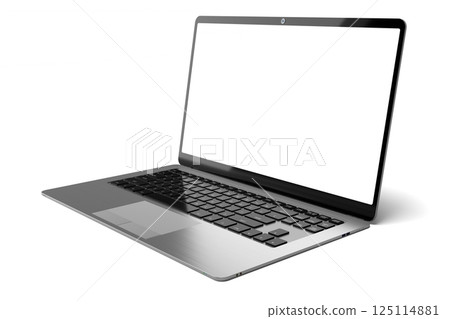 Modern laptop with empty screen on white background - 3D illustration 125114881