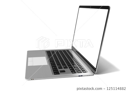 Modern laptop with empty screen on white background - 3D illustration 125114882