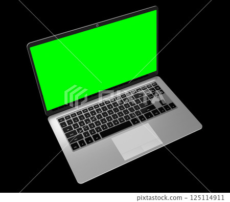 Modern laptop with empty green screen on black background - 3D illustration Modern laptop with empty green screen on black background - 3D illustration 125114911
