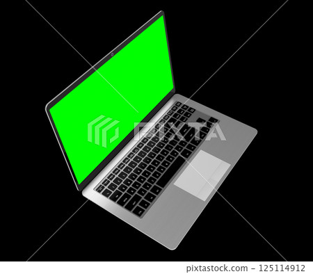 Modern laptop with empty green screen on black background - 3D illustration Modern laptop with empty green screen on black background - 3D illustration 125114912