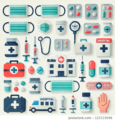 Medical and health related flat icon set 125115046