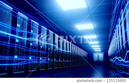 3D server room/ data center - storage, hosting, fast Internet concept 125115093