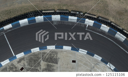 Top view asphalt race track curve, Race track for auto racing top view, Car race track asphalt and curve track circuit, Top view empty curve race track. 125115106