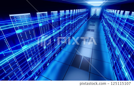 3D server room/ data center - storage, hosting, fast Internet concept 125115107