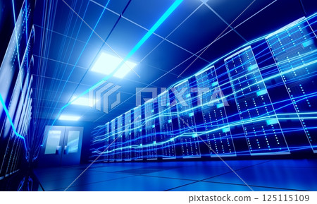 3D server room/ data center - storage, hosting, fast Internet concept 125115109