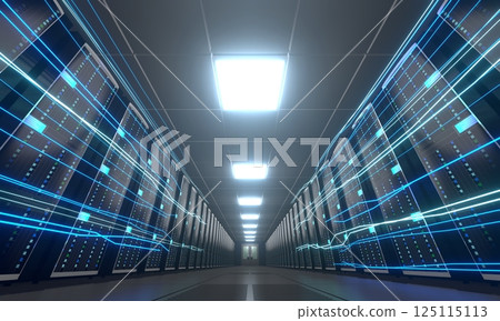3D server room/ data center - storage, hosting, fast Internet concept 125115113