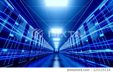 3D server room/ data center - storage, hosting, fast Internet concept 125115118