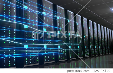 3D server room/ data center - storage, hosting, fast Internet concept 125115120