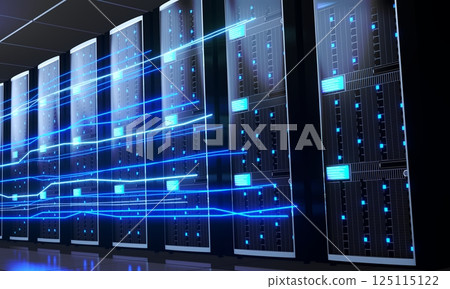 3D server room/ data center - storage, hosting, fast Internet concept 125115122