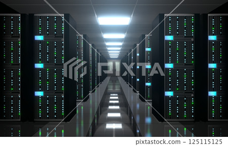 3D server room/ data center - storage, hosting concept 125115125